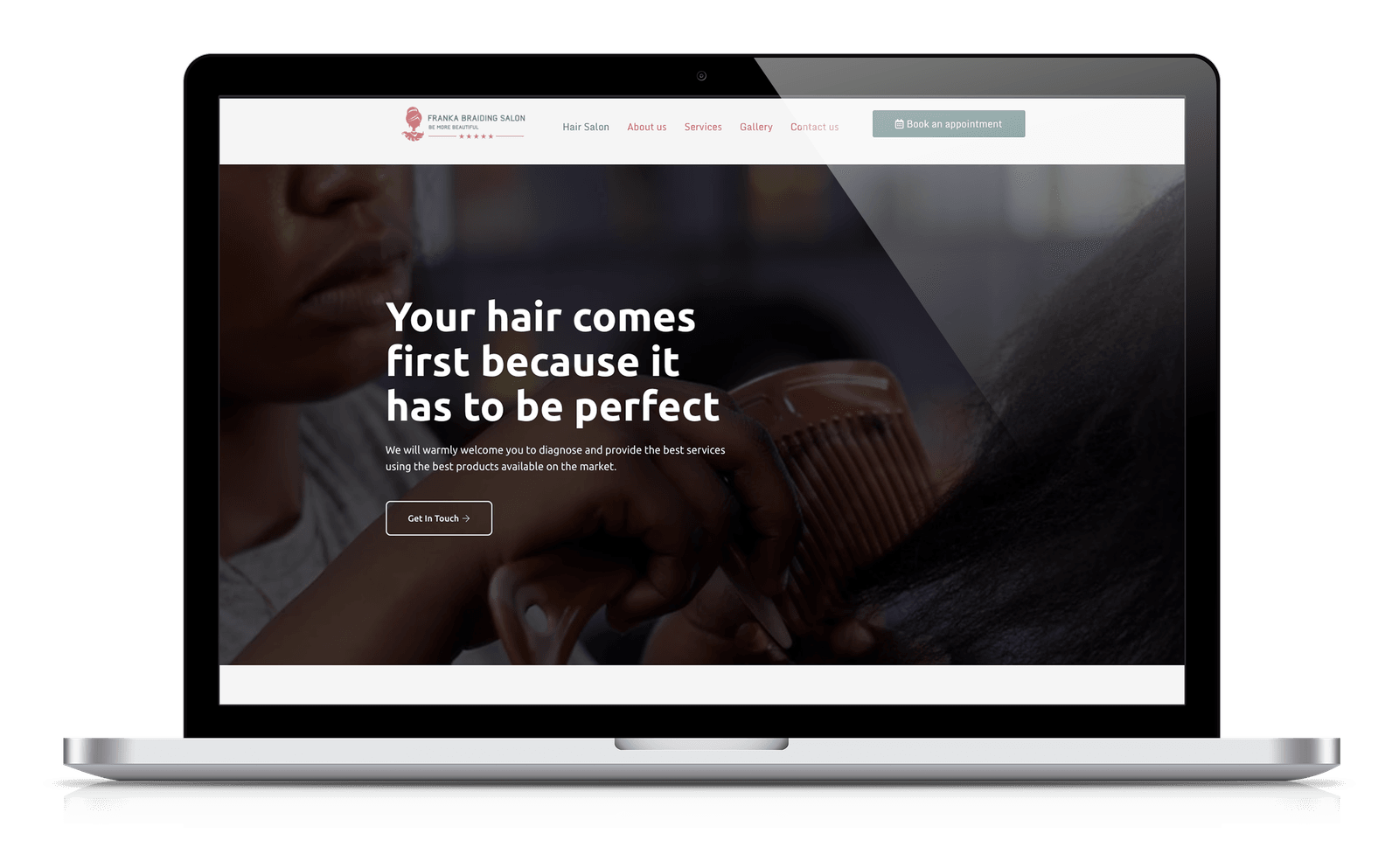 Página inicial do site da Franka Braiding Salon