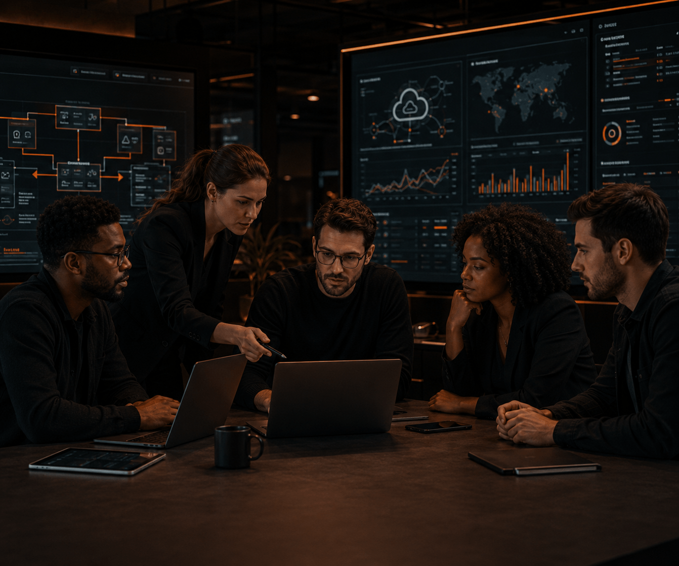 Armel-x team analyzing dashboards and data to guide a business decision