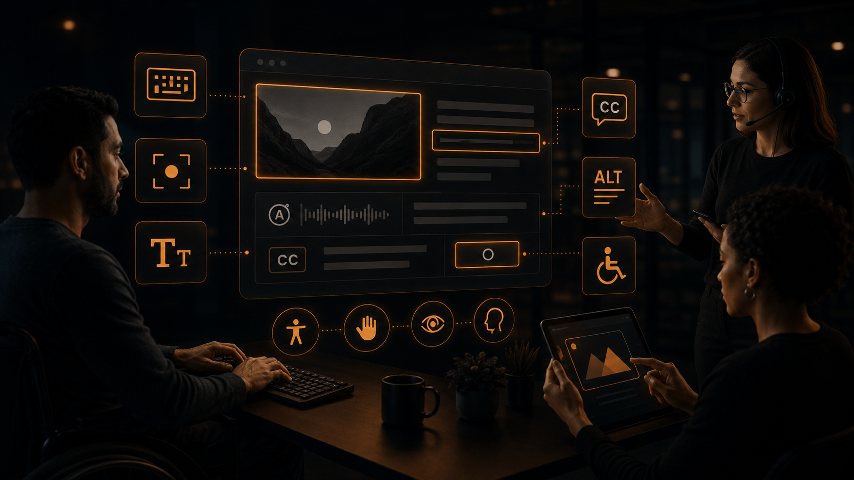 Interface digital sendo utilizada com recursos de acessibilidade