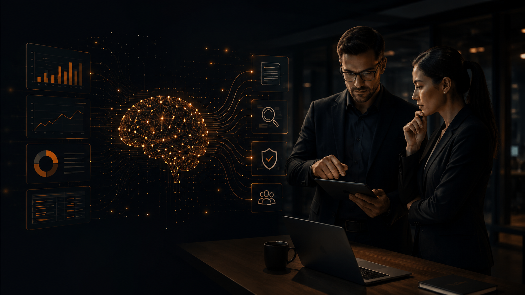Profissionais analisando uma solução de inteligência artificial para empresas