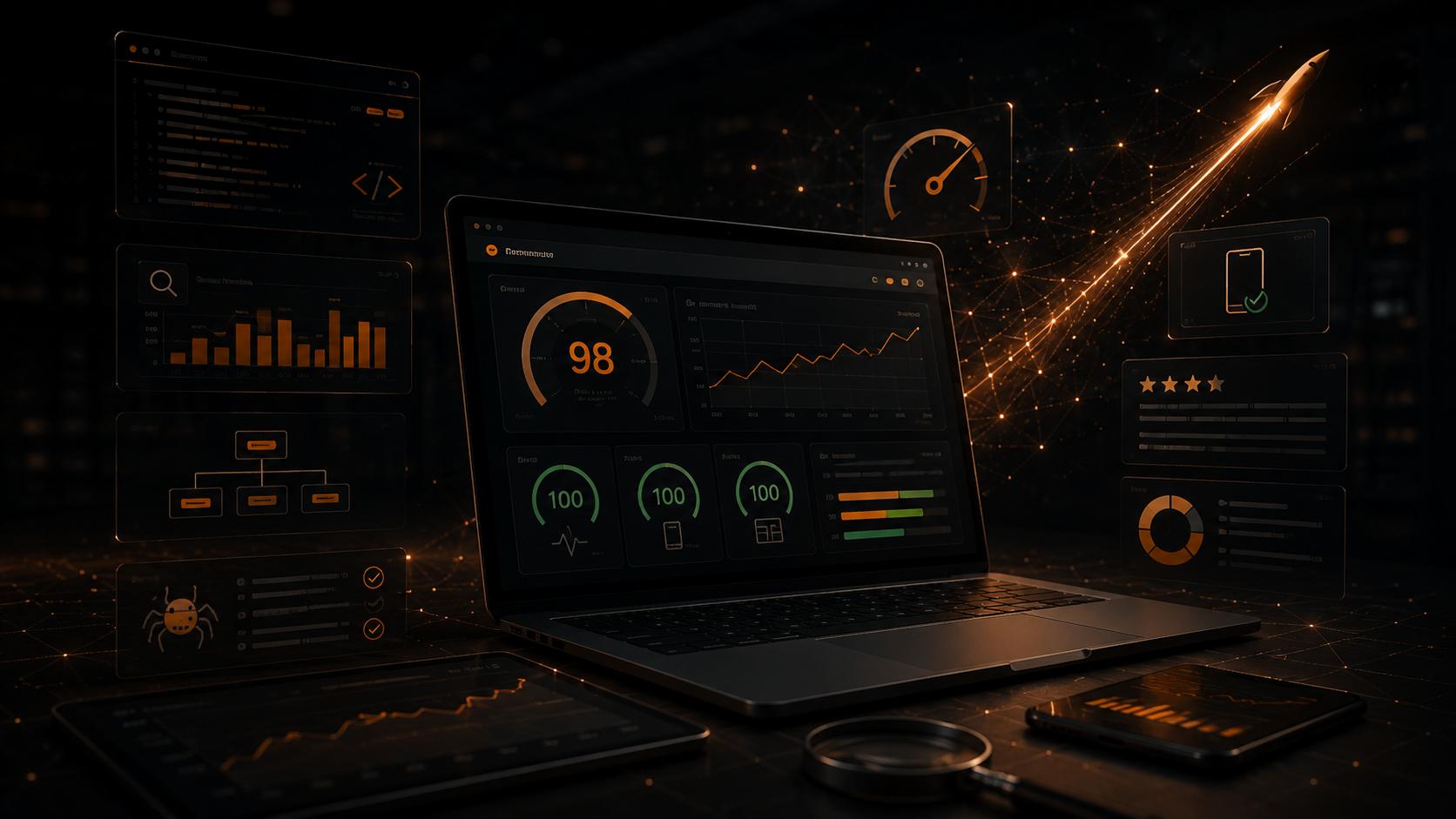 Painel de análise de SEO e performance de um website